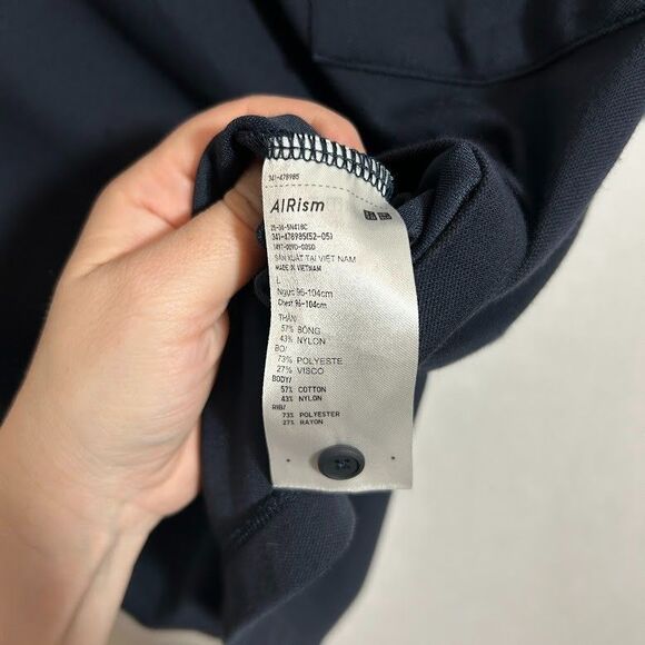 Uniqlo Roger Federer Men's L Polo Shirt Navy Blue Dry AIRism Cool Touch Tennis - Picture 5 of 5